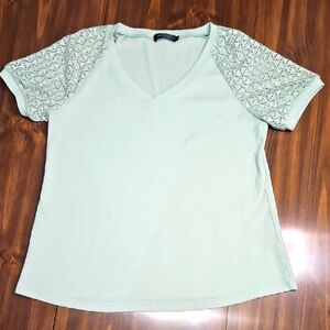 Green Fitted Embellished Short Sleeve Tee